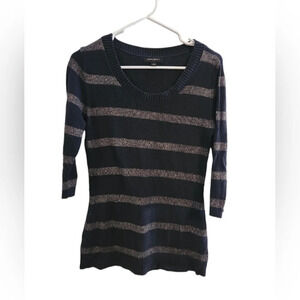 Banana Republic 3/4 Navy and metallic silver striped sweater woman small